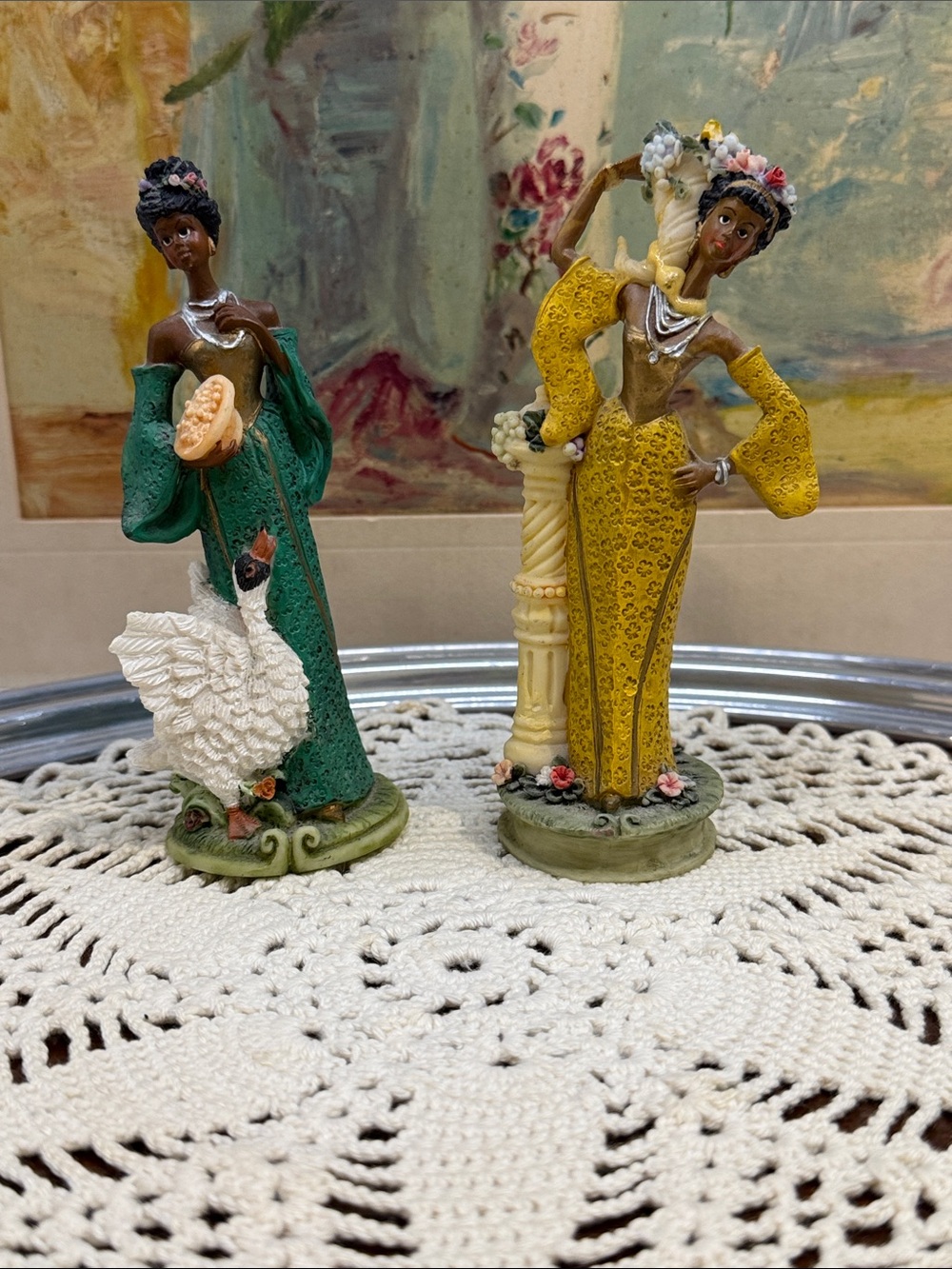 Vintage 1990s Italian Style Elegant Lady Resin Figurines - Pair (Set of 2)